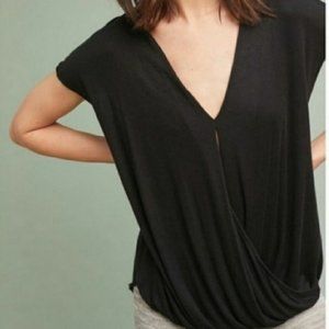 Anthropologie Saturday/Sunday Clarissa Wrap Ribbed Short Sleeve Top (Black/XSP)